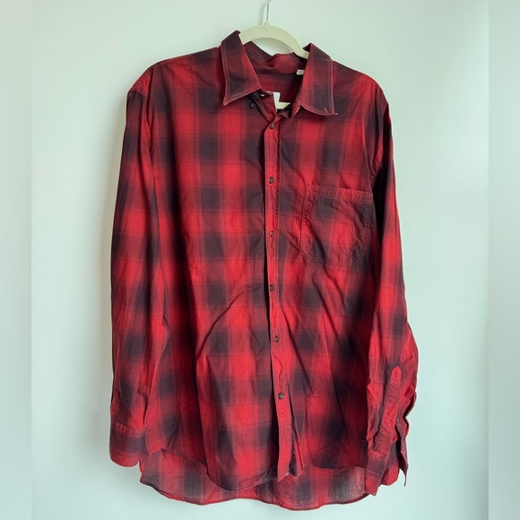 Billy Reid Other - Billy Reid Huckberry Men Button Down Red Plaid Long sleeve XL cotton relaxed